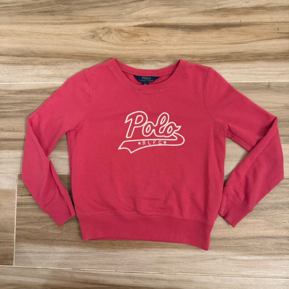 Polo Ralph Lauren Girls Pink RLFC Embroidered Fleece Sweatshirt‎ Size M 8-10